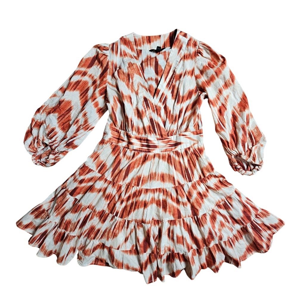 Banana Republic Tie Dye Tiered Mini Dress Sโ Balloon Sleeve V-Neck Cotton